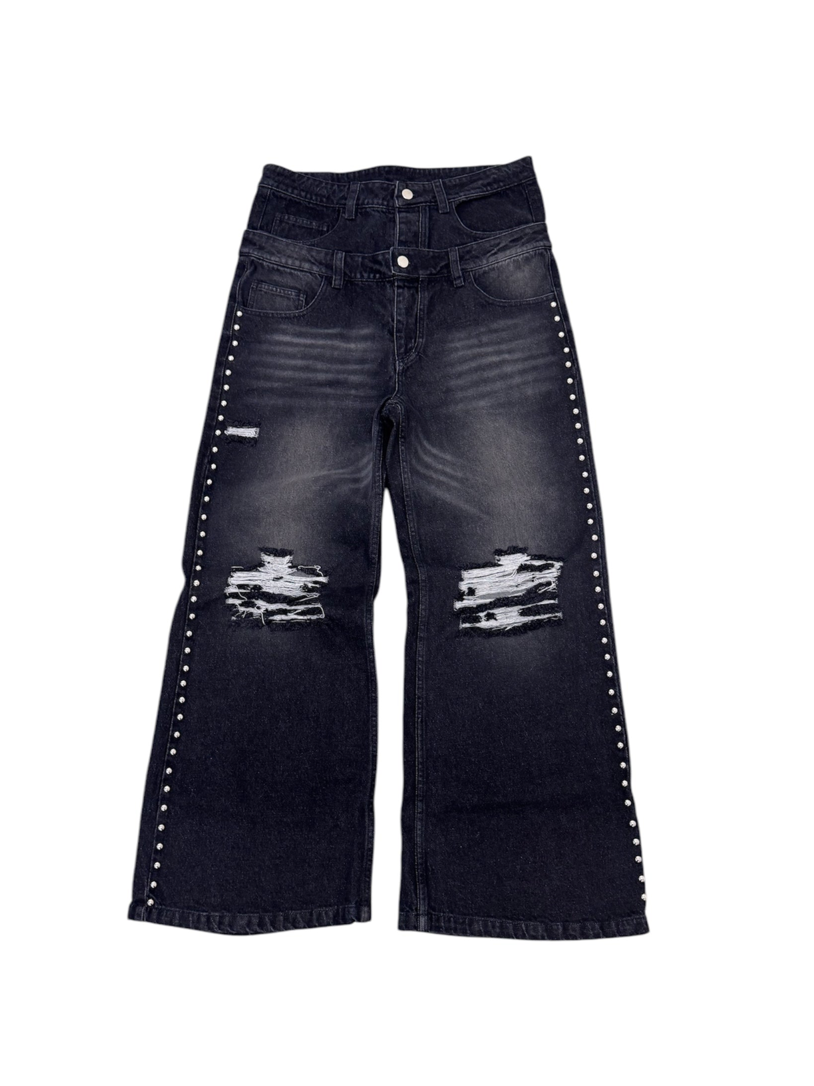 "UA DOUBLE-WAIST" STUD BLACK DENIM
